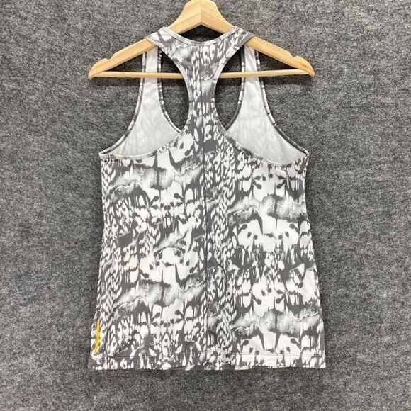 Lolë Sport Top Women PS Petite White Gray Printed Racerback Crew Neck Activewear - Picture 2 of 11
